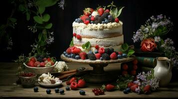 ai generiert Feier Tabelle Kuchen Essen foto