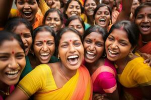 ai generiert indisch Frauen lächelnd zusammen Vielfalt Konzept mit generativ ai foto
