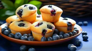 ai generiert Obst Blaubeere Dessert Essen foto