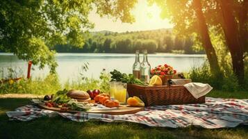 ai generiert Salate sonnig Picknick Essen foto