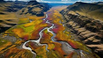 ai generiert Schlucht hängend Senke Landschaft foto