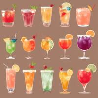 ai generiert Cocktail Cocktail Getränke Sammlung Illustration Wasser Farbe einfach Hintergrund foto