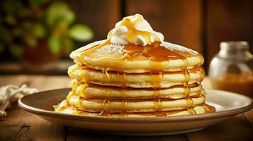 ai generiert Brunch Mahlzeit Pfannkuchen Essen foto