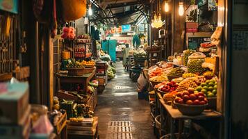 ai generiert Schuss von traditionell Markt im asiatisch foto