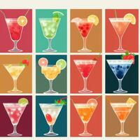 ai generiert Cocktail Cocktail Getränke Sammlung Illustration Wasser Farbe einfach Hintergrund foto