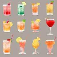 ai generiert Cocktail Cocktail Getränke Sammlung Illustration Wasser Farbe einfach Hintergrund foto