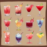 ai generiert Cocktail Cocktail Getränke Sammlung Illustration Wasser Farbe einfach Hintergrund foto