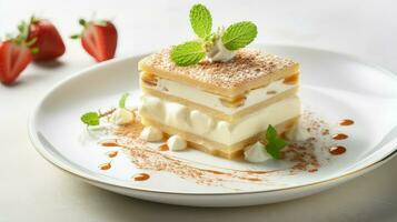 ai generiert Kaffee Weiß Tiramisu Essen foto