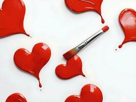 ai generiert Trend Liebe Kunst rot Herz gemalt mit Bürste. Valentinstag Tag Konzept foto