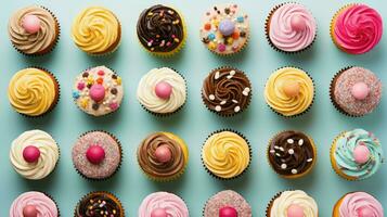 ai generiert Süss gebacken Cupcake Essen foto