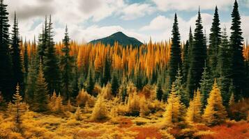 ai generiert Schierling Nadelbaum Wald Taiga foto