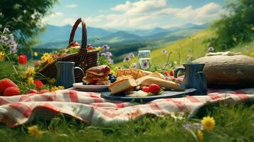 ai generiert Sommer- Essen Picknick Essen foto