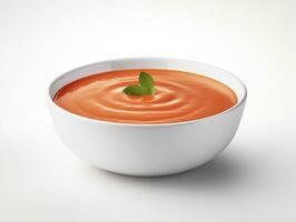 ai generiert Weiß Schüssel Tomate Püree Suppe foto