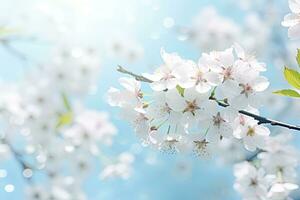 ai generiert Frühling Festival Kirsche Blüten schmücken das Knospung Kirsche Baum foto
