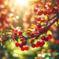 ai generiert rot Beeren auf ein Baum foto