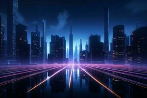 ai generiert futuristisch 3d machen Cyber Nacht Stadtbild mit fesselnd Helligkeit foto