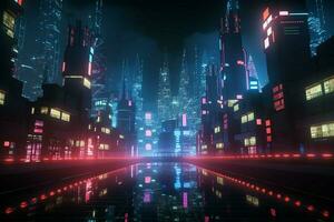 ai generiert dynamisch Cyberpunk Stadt Konzept 3d machen offenbart futuristisch Nacht locken foto