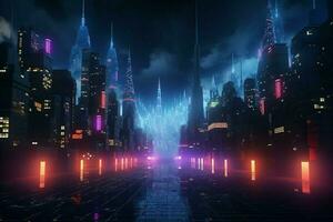 ai generiert dynamisch Cyberpunk Stadt Konzept 3d machen offenbart futuristisch Nacht locken foto