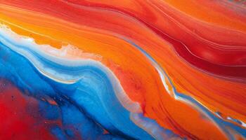 ai generiert abstrakt Blau und Orange Marmor Wellen Textur, Flüssigkeit Kunst Marmor Acryl Hintergrund foto