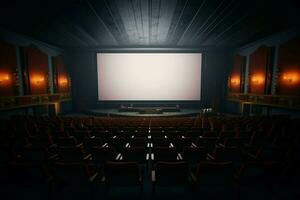 ai generiert filmisch locken leer Bildschirm beim ein Film Theater lädt ein Erwartung foto