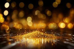 ai generiert Jahrestag Glanz golden funkeln Bokeh zum ein feierlich abstrakt Hintergrund foto