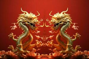 ai generiert herrlich 3d Illustration zum Chinesisch Neu Jahr mit Drachen, Laterne foto