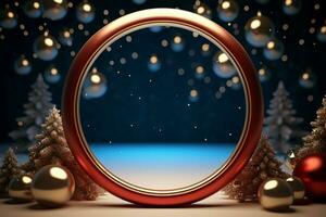 ai generiert festlich 3d Kreis ein Rahmen Hintergrund zum feiern das Schönheit von Weihnachten und Neu Jahr ai generiert foto
