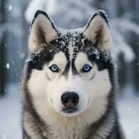ai generiert sibirisch heiser Hund auf Schnee foto