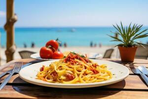 ai generiert traditionell Italienisch Gericht Spaghetti carbonara. foto