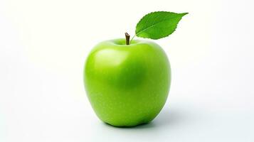 ai generiert reif Grün Apfel mit Blatt auf Weiß Hintergrund. frisch, gesund, gesund Leben, Obst foto