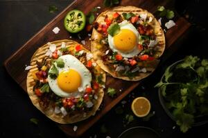 ai generiert Frühstück tostadas mit Ei foto