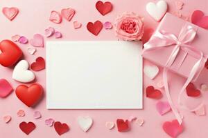 ai generiert Valentinstag thematisch Komposition mit leer Papier zum Botschaft foto