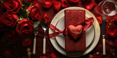 ai generiert elegant Valentinstag Tag Tabelle Rahmen mit Geschenk foto