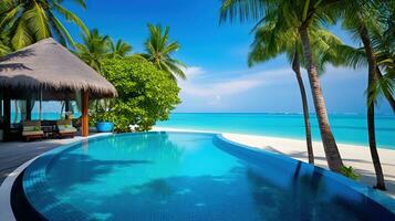 ai generiert das Schwimmbad beim oder in der Nähe von Malediven beim sonnig foto