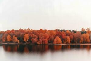 ai generiert Herbst Landschaft in der Nähe von das See. neural Netzwerk ai generiert foto