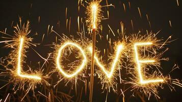 ai generiert das Wort Liebe gemacht aus von Feuerwerk foto