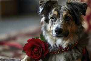 ai generiert ein Hund mit ein Rose foto