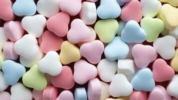 ai generiert Hintergrund von hell farbig Süßigkeiten Herzen zum Valentinstag Tag. foto