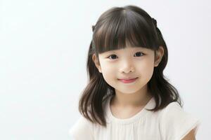 ai generiert asiatisch lächelnd wenig Mädchen Porträt isoliert auf Weiß Hintergrund foto