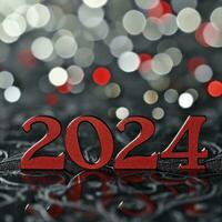 ai generiert Neu Jahr Hintergrund mit das Zahlen 2024 im Weiß schwarz Kombination Bokeh Hintergrund foto