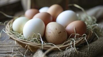 ai generiert organisch Weiß Livorno Ei von kostenlos Angebot Bauernhof foto