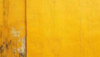 ai generiert ein Gelb gemalt Mauer mit Peeling Farbe foto