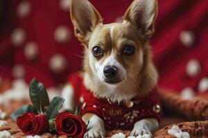 ai generiert ein Hund mit ein Rose foto