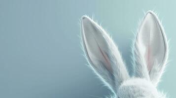ai generiert Weiß Hase Ohr auf Pastell- Blau Hintergrund. Ostern Tag. 3d Rendern foto