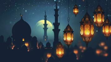 ai generiert Ramadan kareem islamisch Gruß Karte Hintergrund Illustration. foto