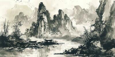 ai generiert Chinesisch Stil Tinte Landschaft foto