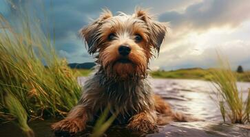 ai generiert Hund auf das abstrakt Hintergrund, Hund Gesicht, Nahansicht von Hund Gesicht, Hund Porträt auf Hintergrund, suchen Hund foto