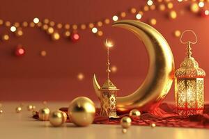 ai generiert 3d gerendert Zier Arabisch Laterne glühend Einladung zum Muslim heilig Monat Ramadan kareem foto