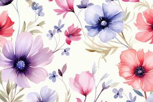 ai generiert Aquarell Blumen- Blumen Hintergrund, Blumen- Textur, Blume Muster foto