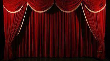 ai generiert rot Theater Vorhang mit Scheinwerfer Hintergrund foto